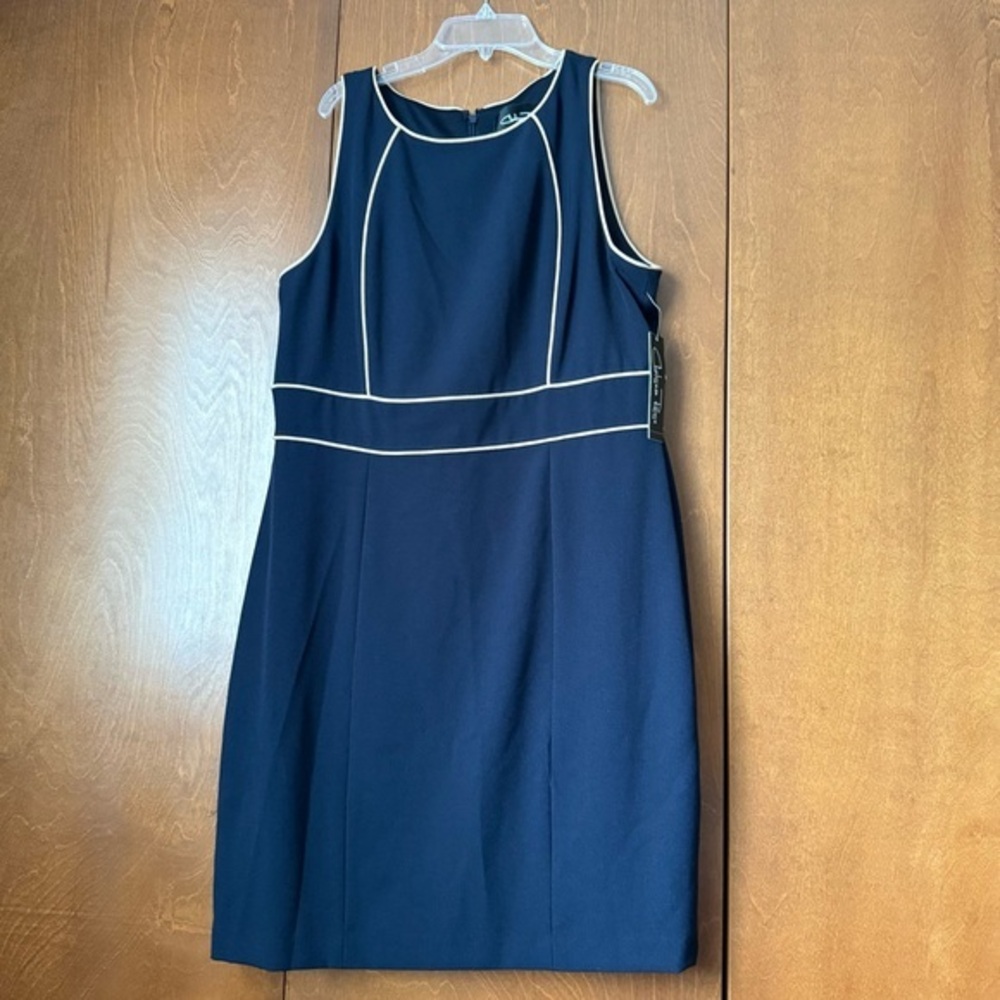 Chelsea Rose NWT Sz 14 Ret $72 Navy Blue Dress with Tan Accents. Office/Church